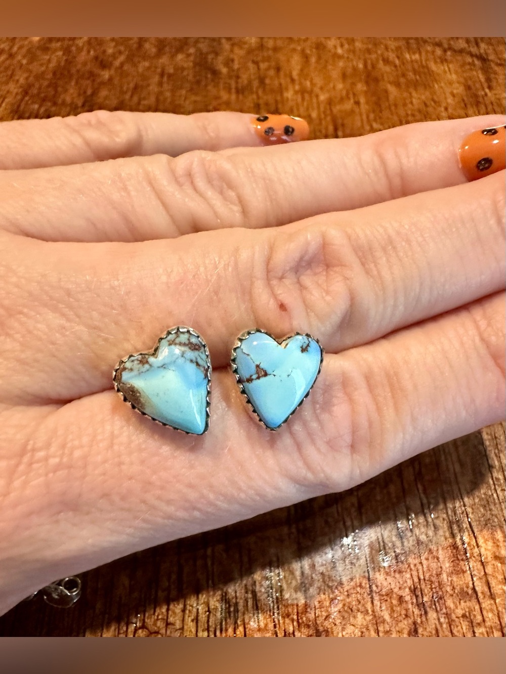 Solid Sterling, Golden Hills Turquoise, Heart Stud Earrings